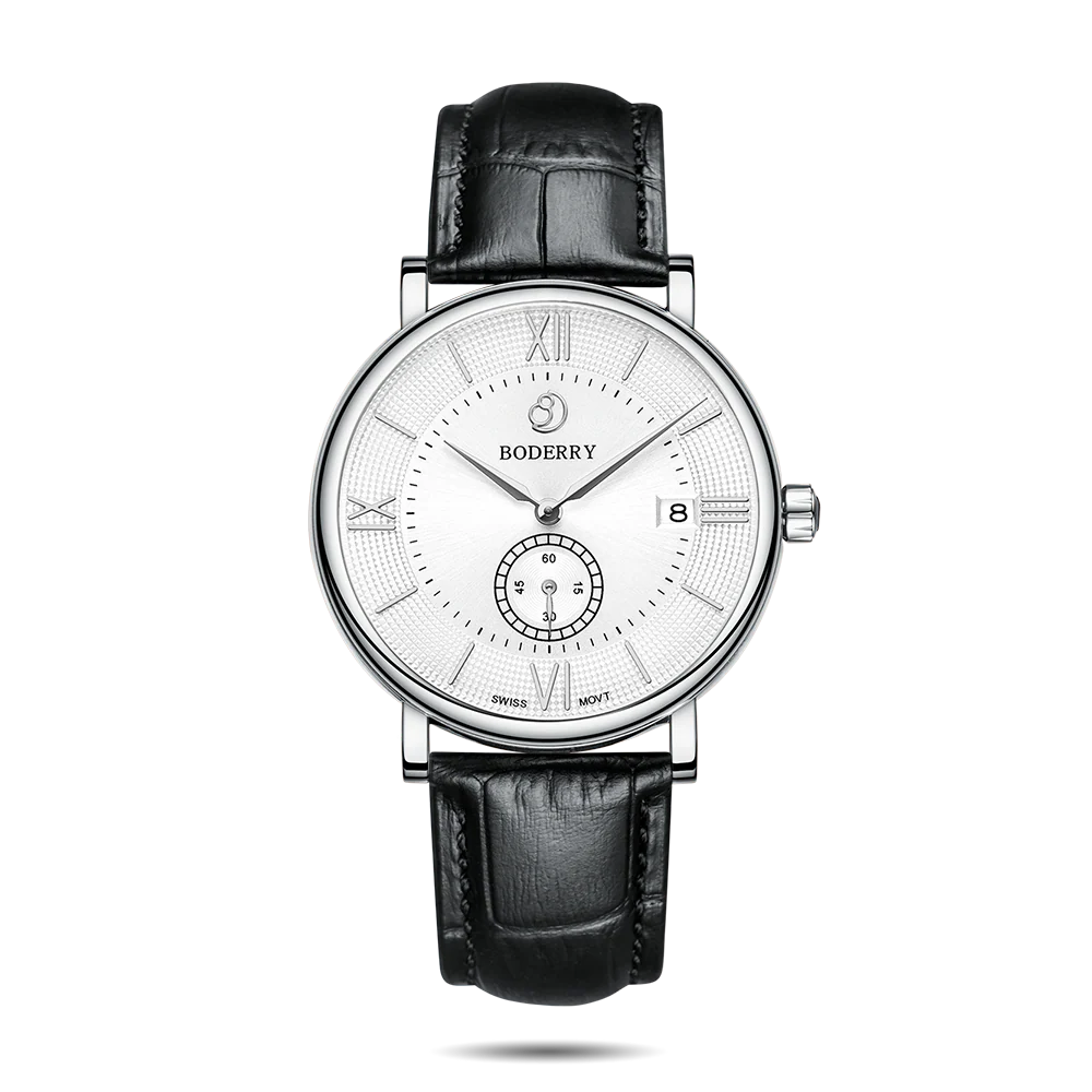 Boderry ELEGANT - Swiss Quartz Movement Watch | Silver & White Dial