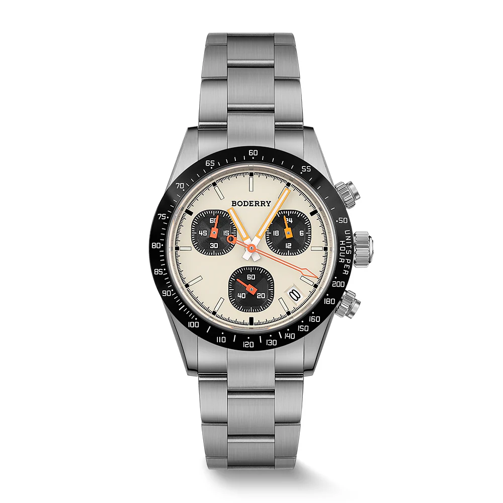 Boderry GOLDACE - 100M WR Titanium Mecha-Quartz Chronograph Watch | Cream