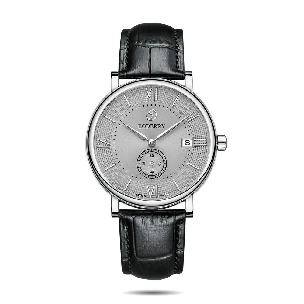 Boderry ELEGANT - Swiss Quartz Movement Watch | Silver & Grey Dial