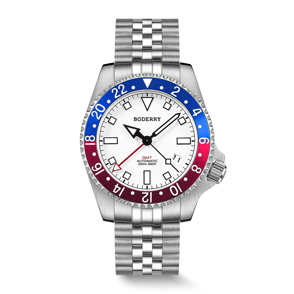 Boderry ADMIRAL GMT - 200M Waterproof Titanium Automatic Diver Watch | White