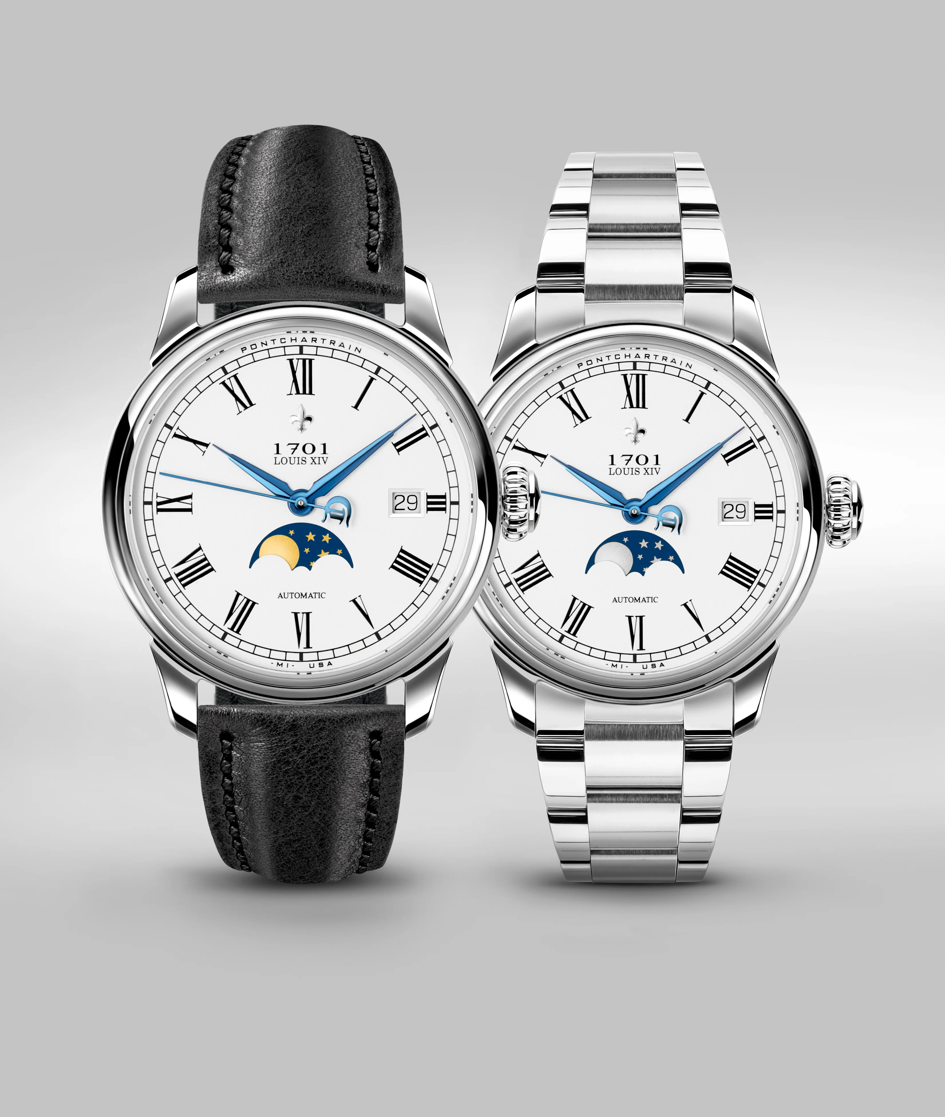 Detroit Watch Company 39mm Pontchartrain Louis XIV Moonphase Exhibition