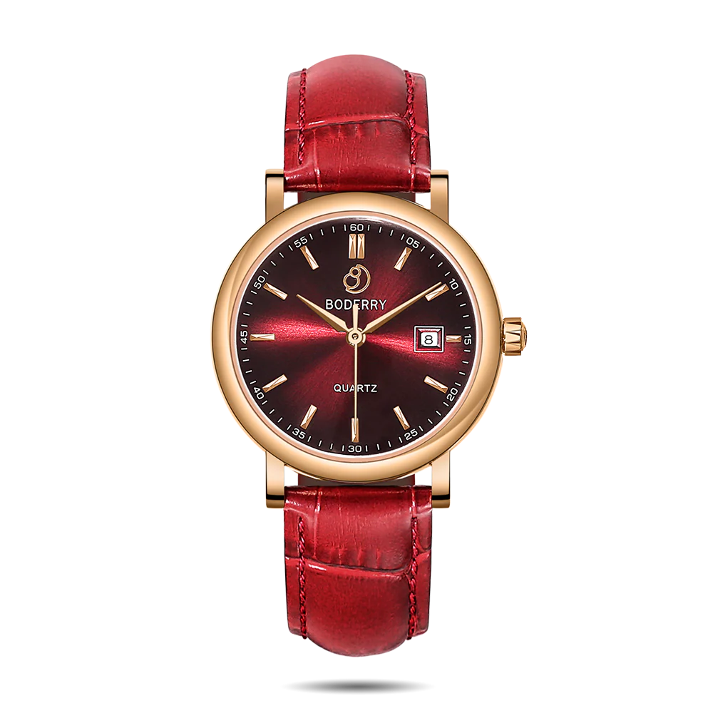 Boderry CLASSIC 36MM - Swiss Quartz Movement Watch | Rose Gold & Claret