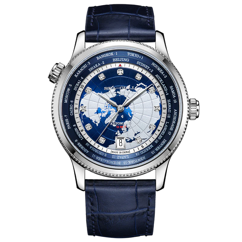 Sea-Gull GMT World Time Business Watch Dual Time Zone Calendar 41mm