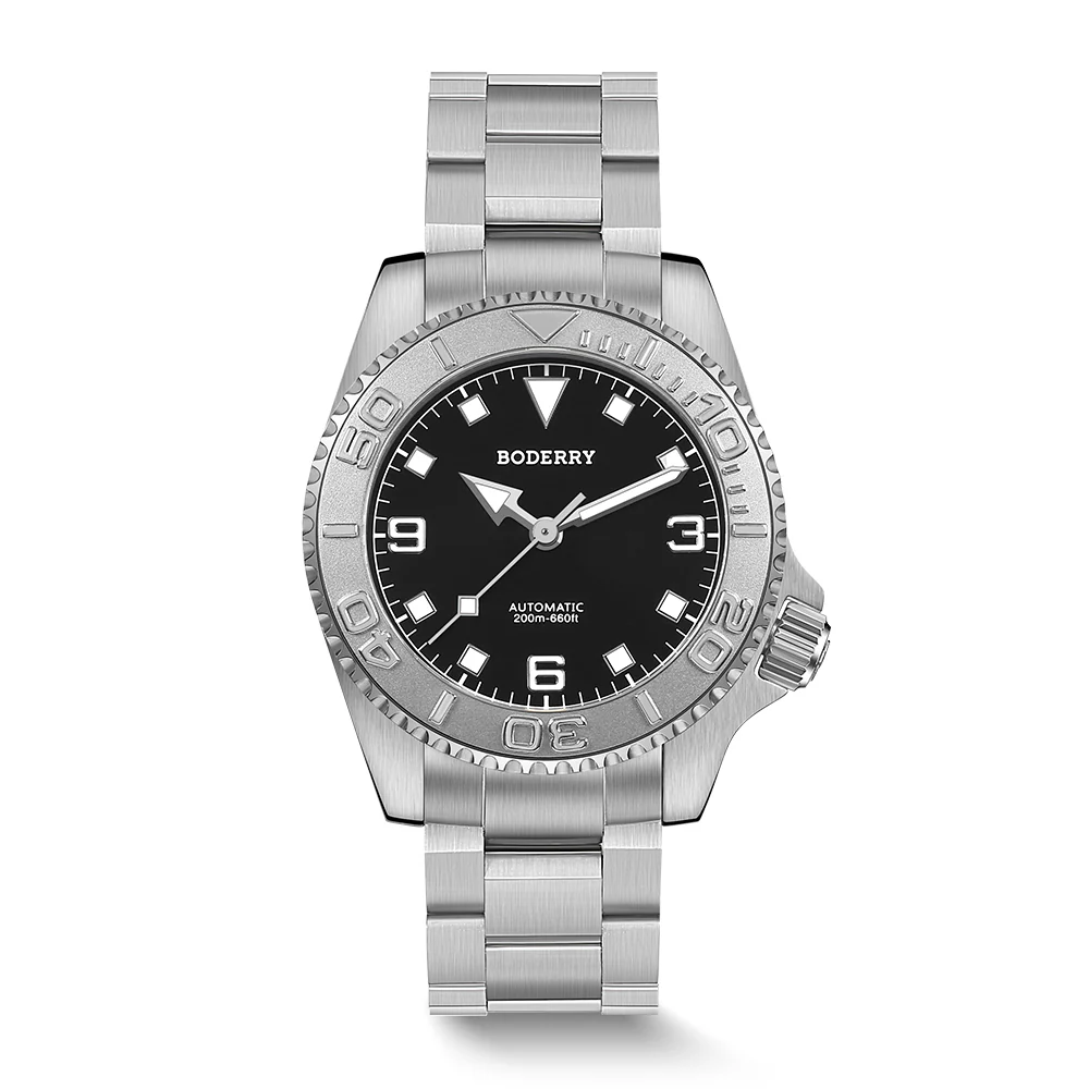 Boderry ADMIRAL 3-Hand No-Date - 200M Waterproof Titanium Automatic Diver Watch | Jet Black