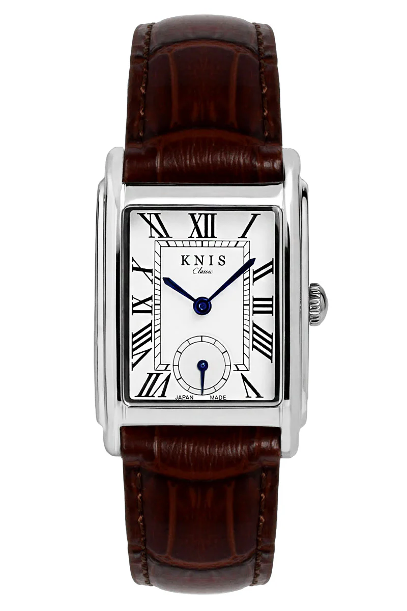 KNIS Classic Rectangular Silver Crocodile Embossed Leather Brown KN004-SVBRC