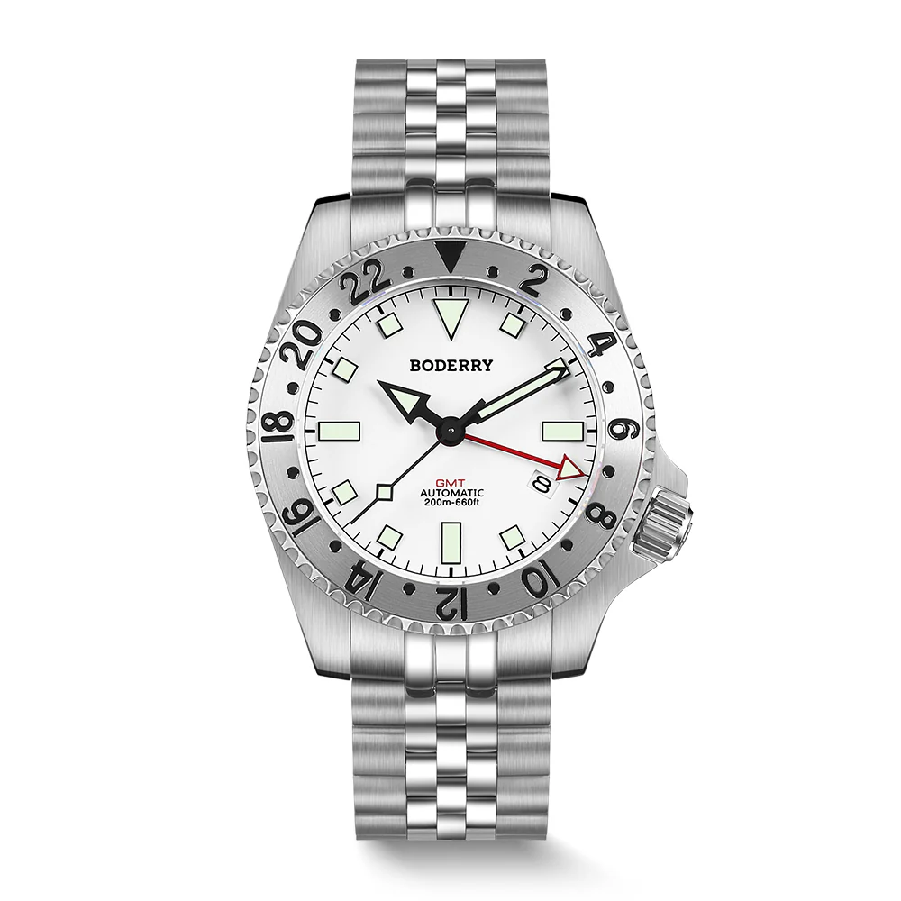 Boderry ADMIRAL GMT - 200M Waterproof Titanium Automatic Diver Watch | White-Ti