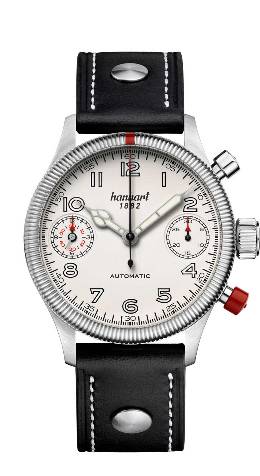 Hanhart PIONEER TwinDicator, altweiß, kannelierte Lünette, 45 mm
