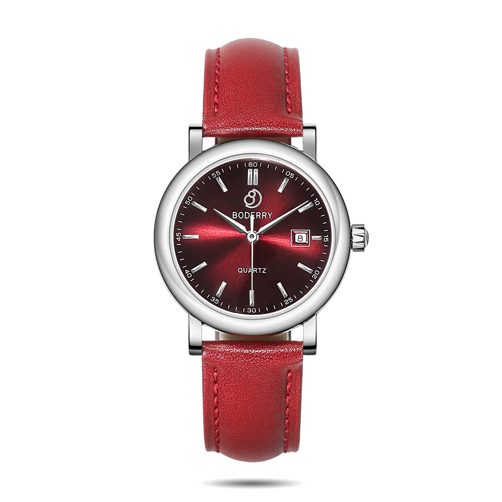 Boderry CLASSIC 32MM - Swiss Quartz Movement Watch | Silver & Claret