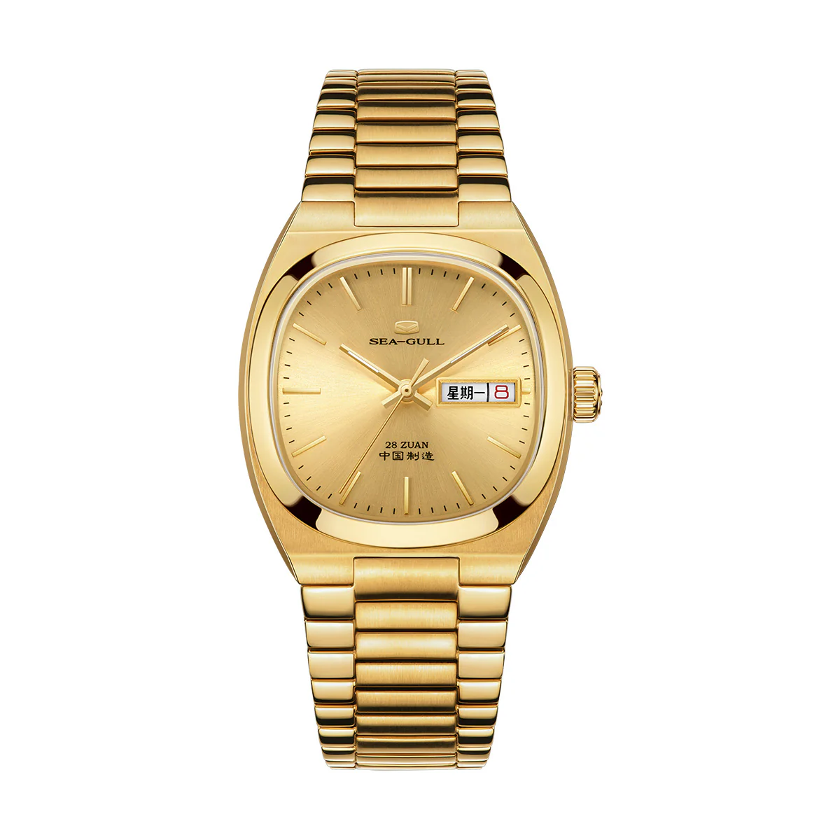 Sea-Gull Day-date Calendar Tonneau Golden Watch 36mm