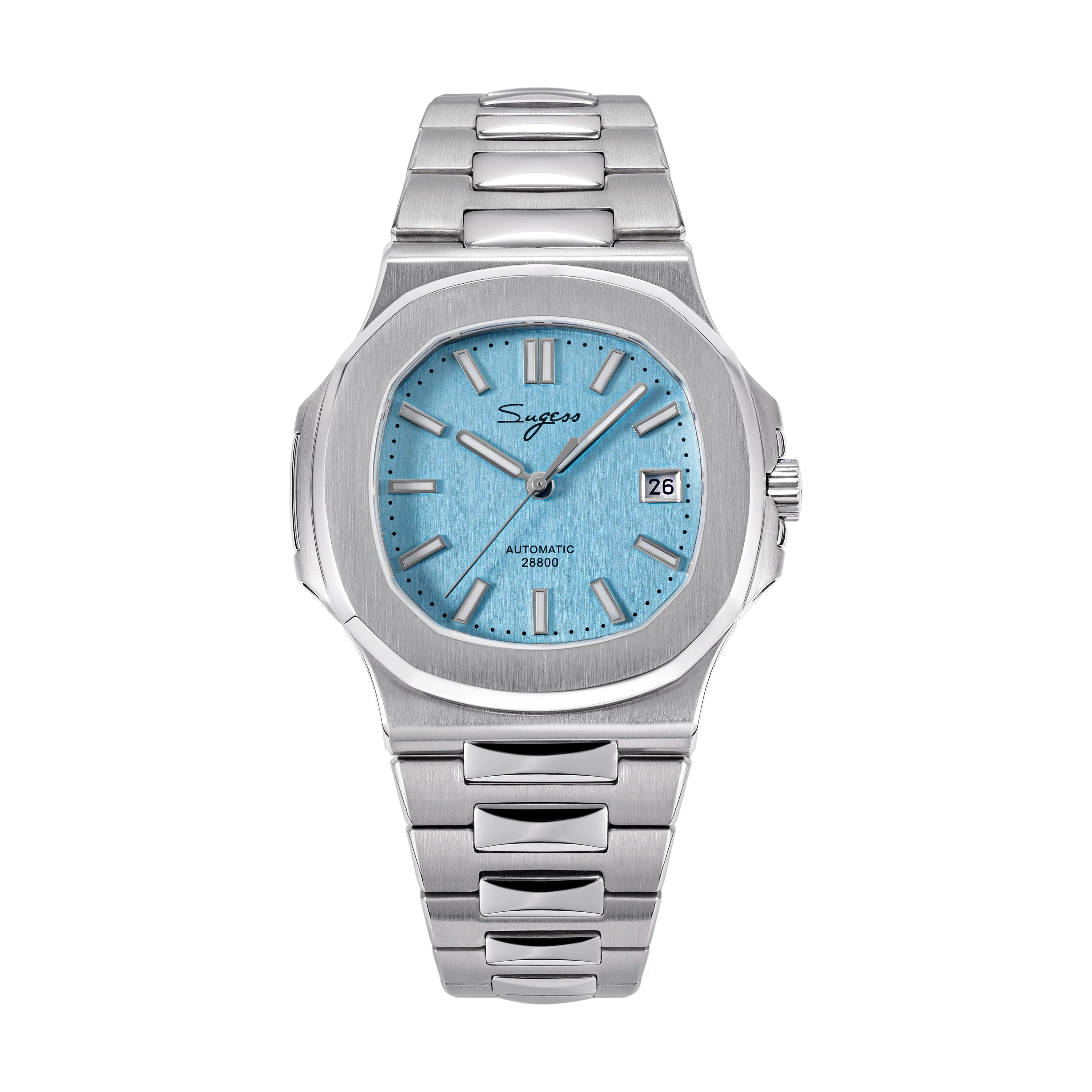 Sugess Heritage S466 PP Octagonal Day Display Light Blue Mother of Pearl Dial Stainless-Steel Automatic