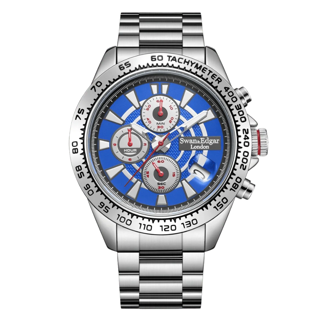 Swan & Edgar Speed Target Mechanical Quartz- Silver Blue