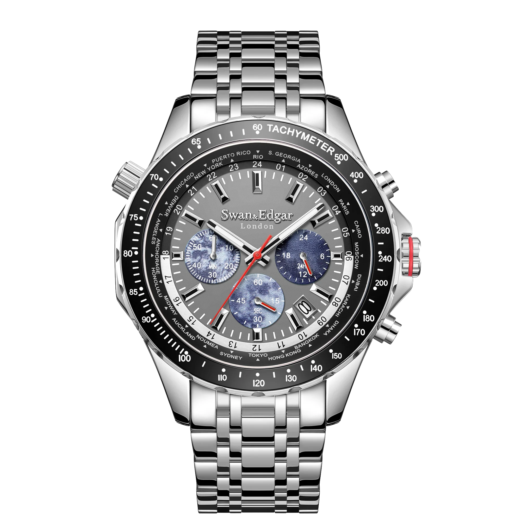 Swan & Edgar World Timer Mechanical Quartz Hybrid- Steel Matt Grey