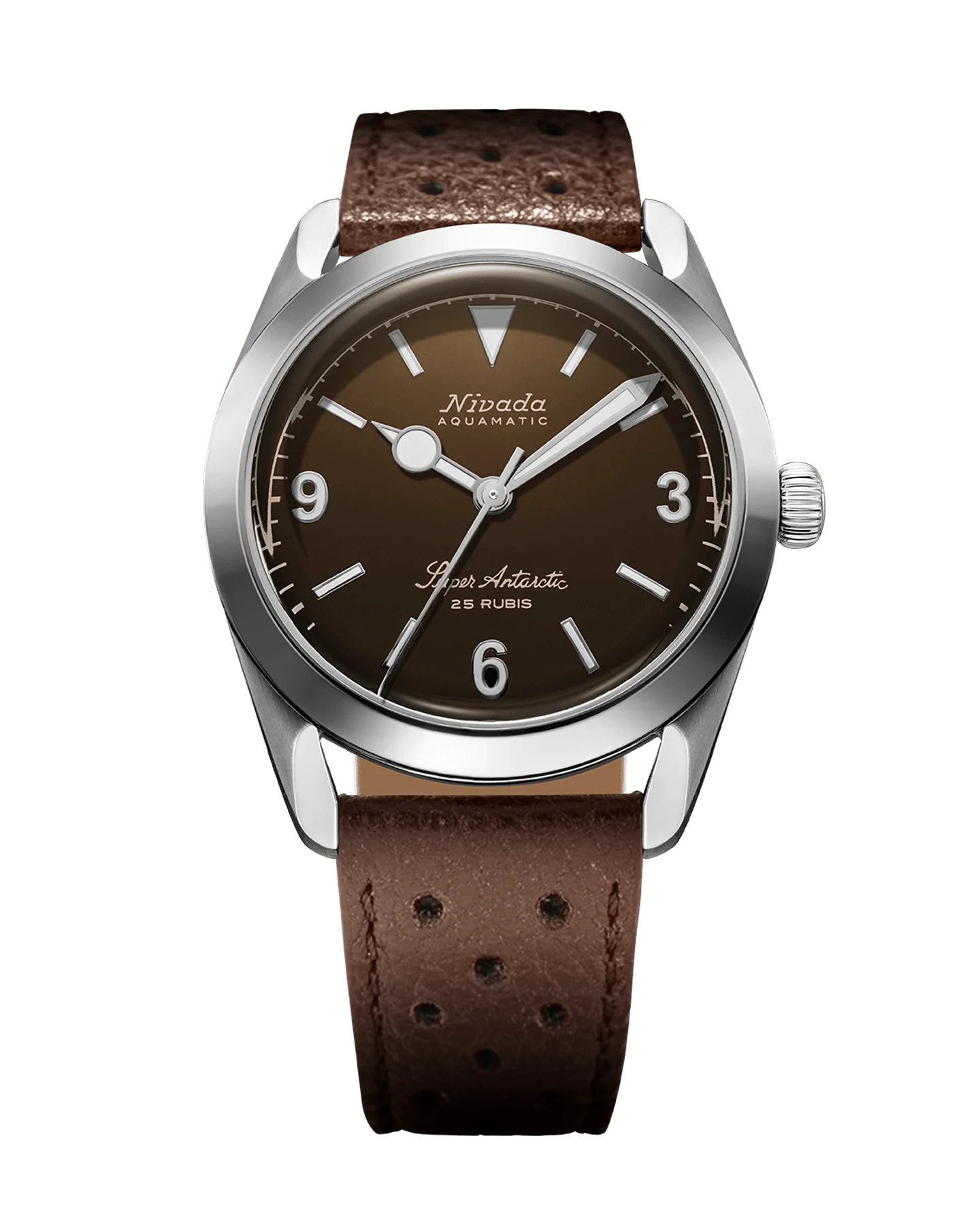 Nivada Grenchen SUPER ANTARCTIC 3.6.9 BROWN NO VINTAGE EFFECT - WHITE LUMINOUS - 38mm