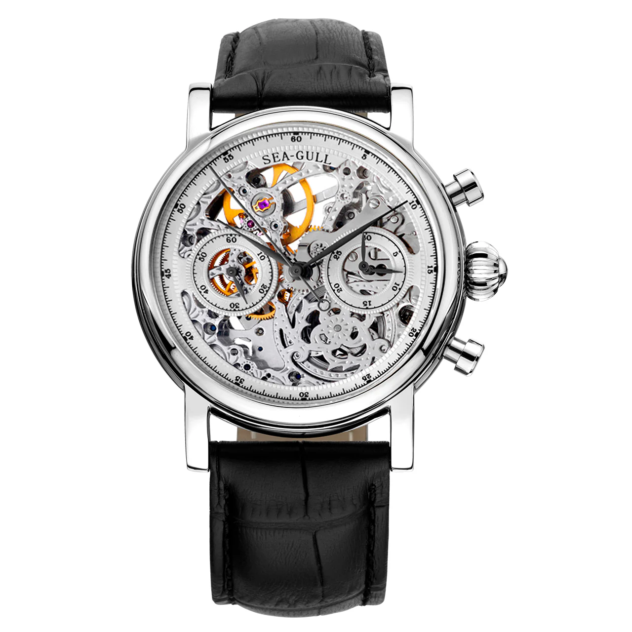 Sea-Gull Column-wheel Chronograph Skeleton Open-worked Dial Watch 41mm