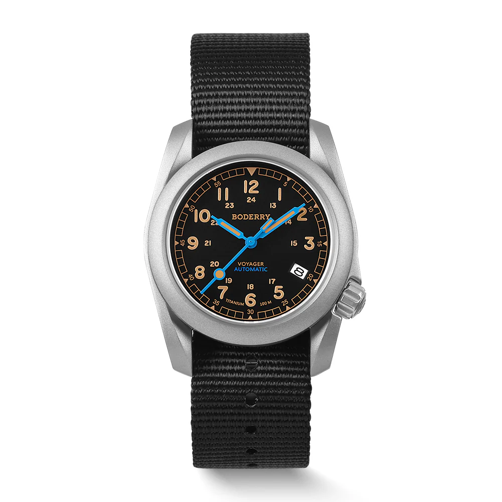 Boderry VOYAGER - 100M Waterproof Titanium Automatic Field Watch | Vintage Noir