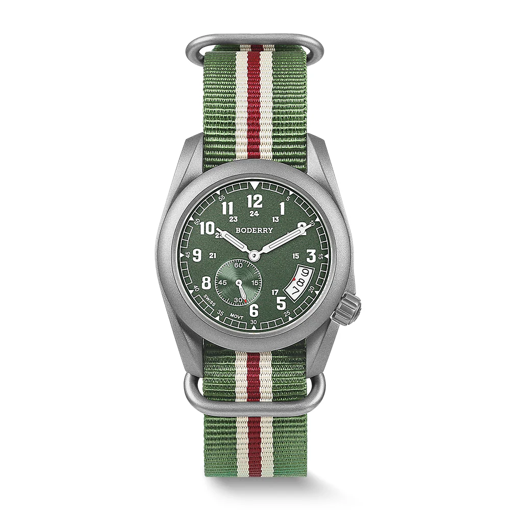 Boderry VOYAGER 38 - 100M Waterproof Titanium Field Watch | Green