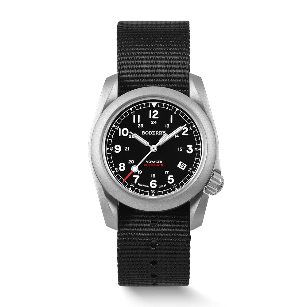 Boderry VOYAGER - 100M Waterproof Titanium Automatic Field Watch | Black