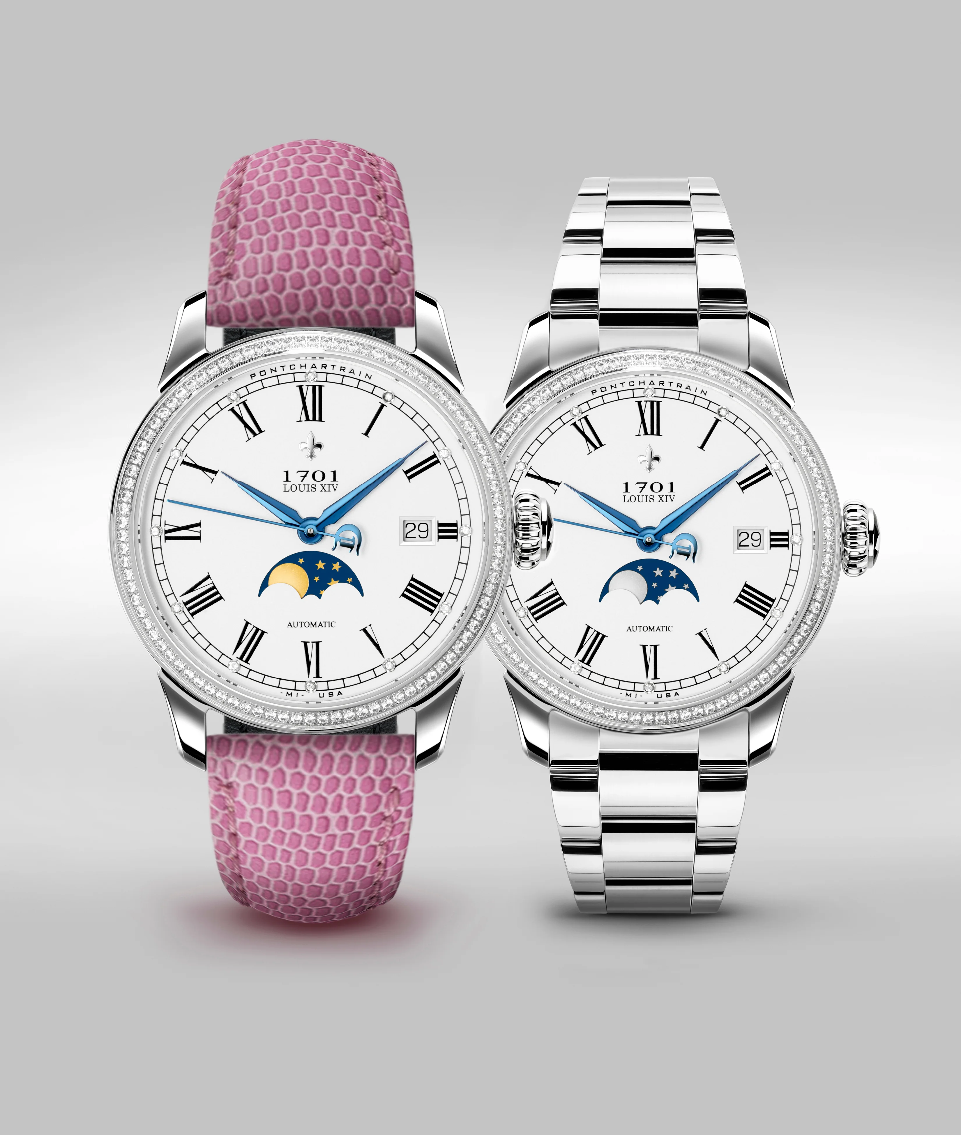 Detroit Watch Company 39mm Women's Pontchartrain Louis XIV Moonphase Exhibition