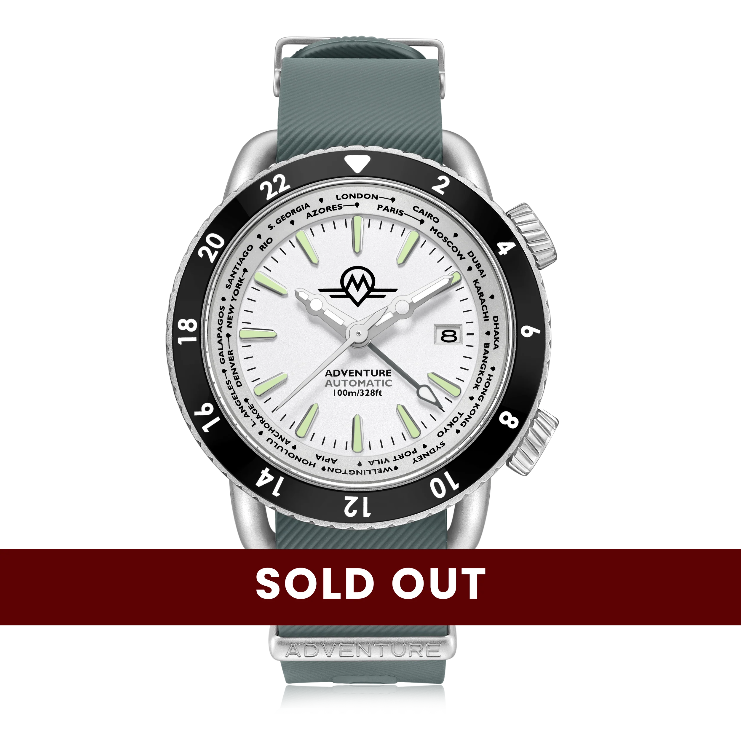 Monro MONRO ADVENTURE MA-6 ARCTIC WHITE, Automatic GMT Worldtimer, 44mm Stainless Steel, White Dial