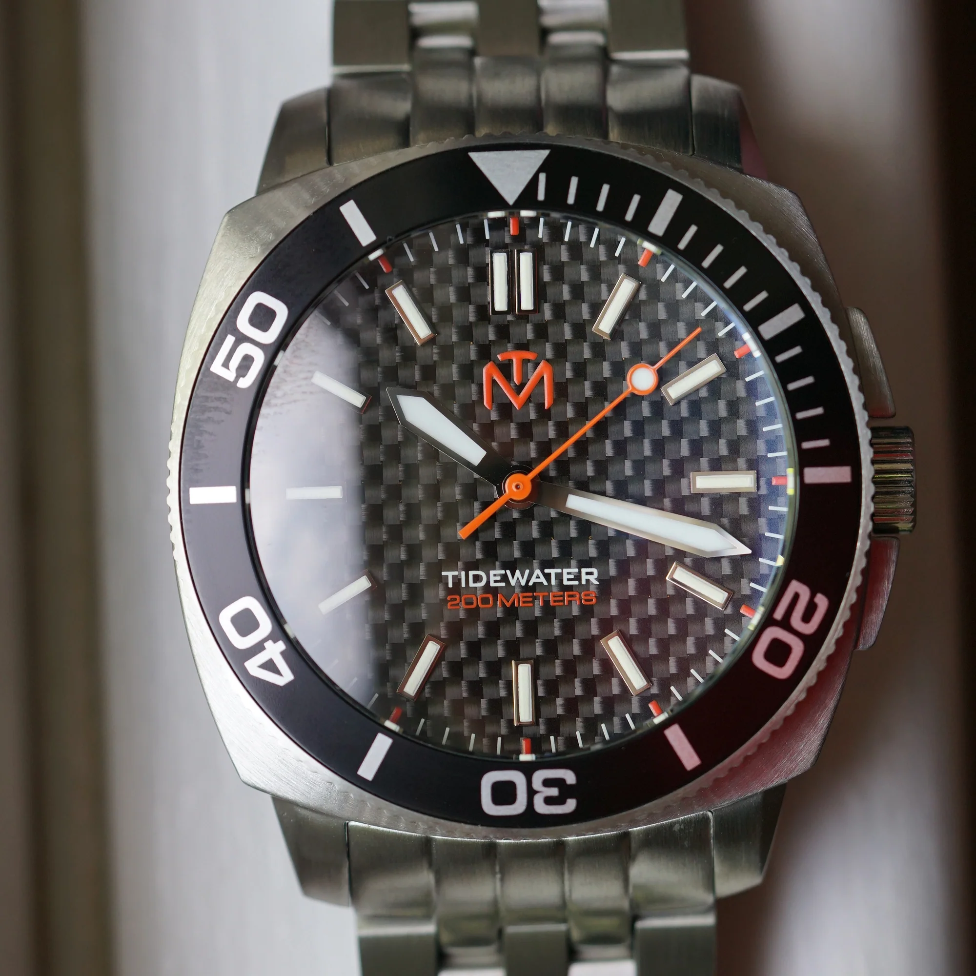 McDowell Time Tidewater Men's Watch - Carbon Fiber Dial - Brushed Stainless