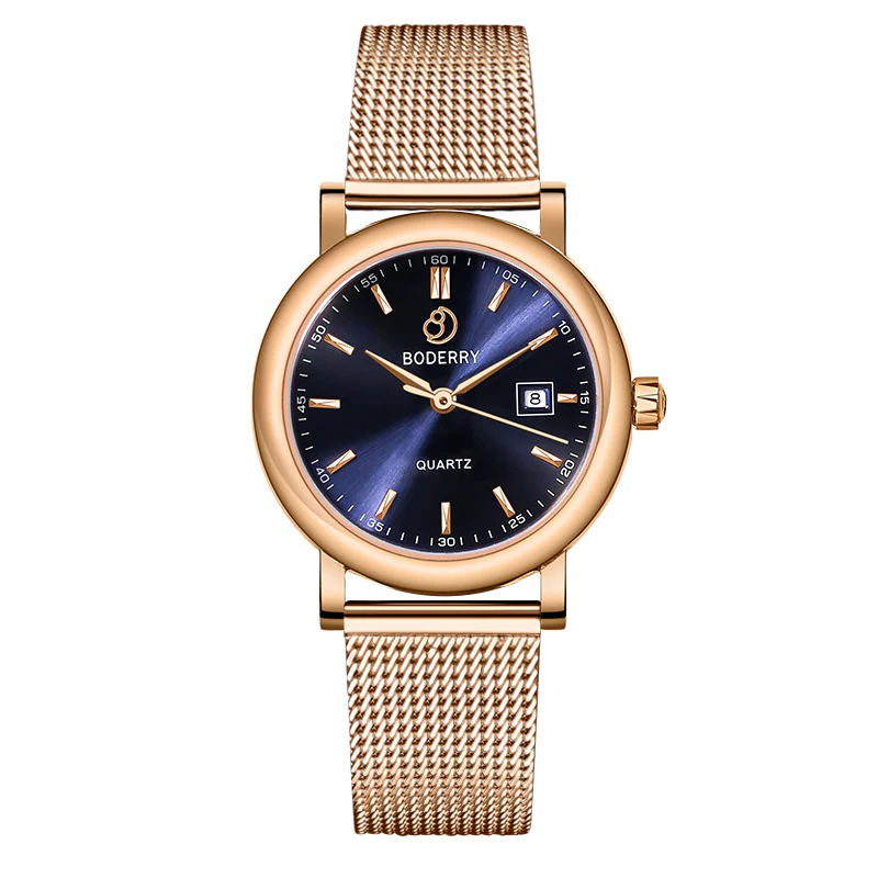 Boderry CLASSIC 32MM - Swiss Quartz Movement Watch | Rose Gold & Blue