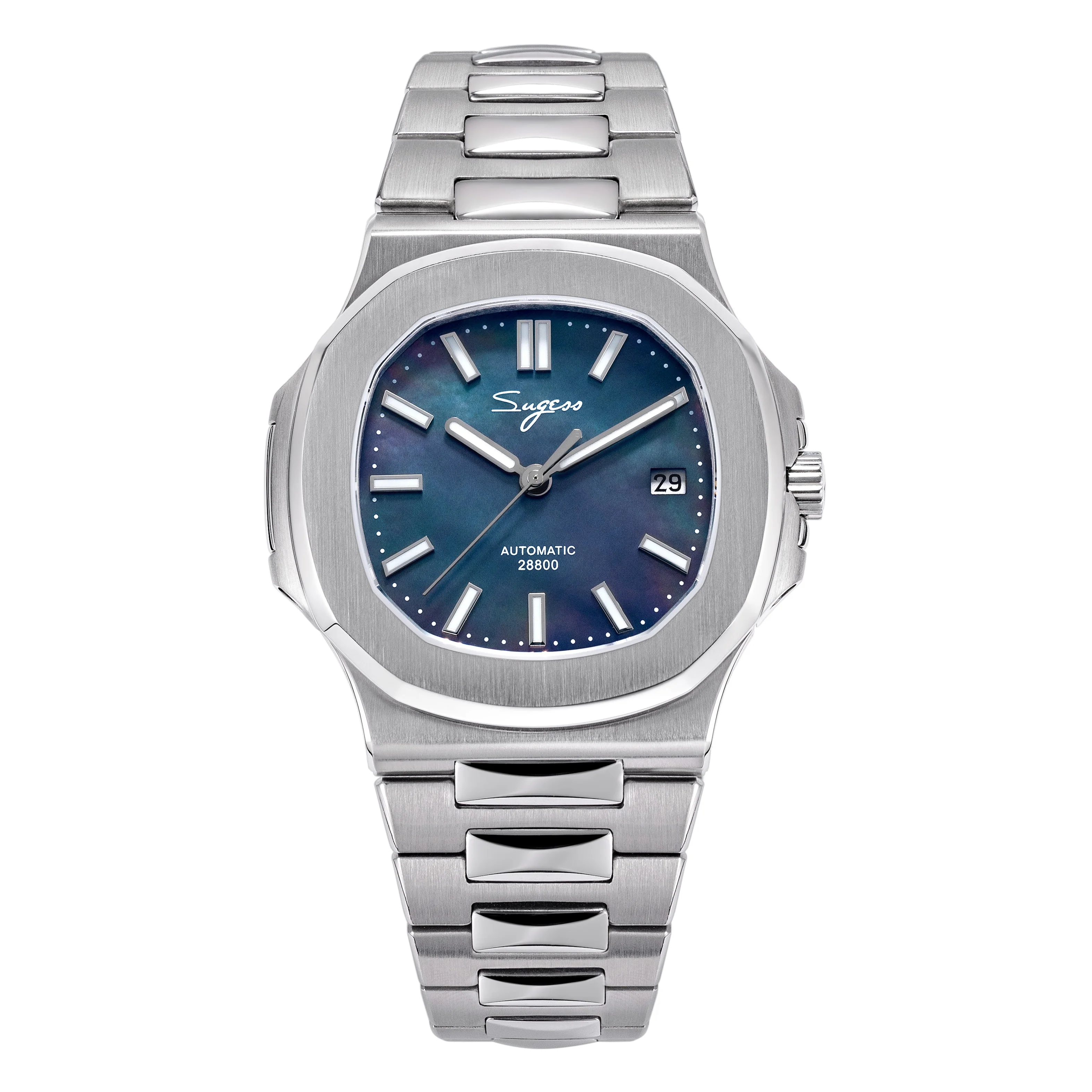 Sugess Heritage S466 PP Octagonal Day Display Blue Mother of Pearl Dial Stainless-Steel Automatic