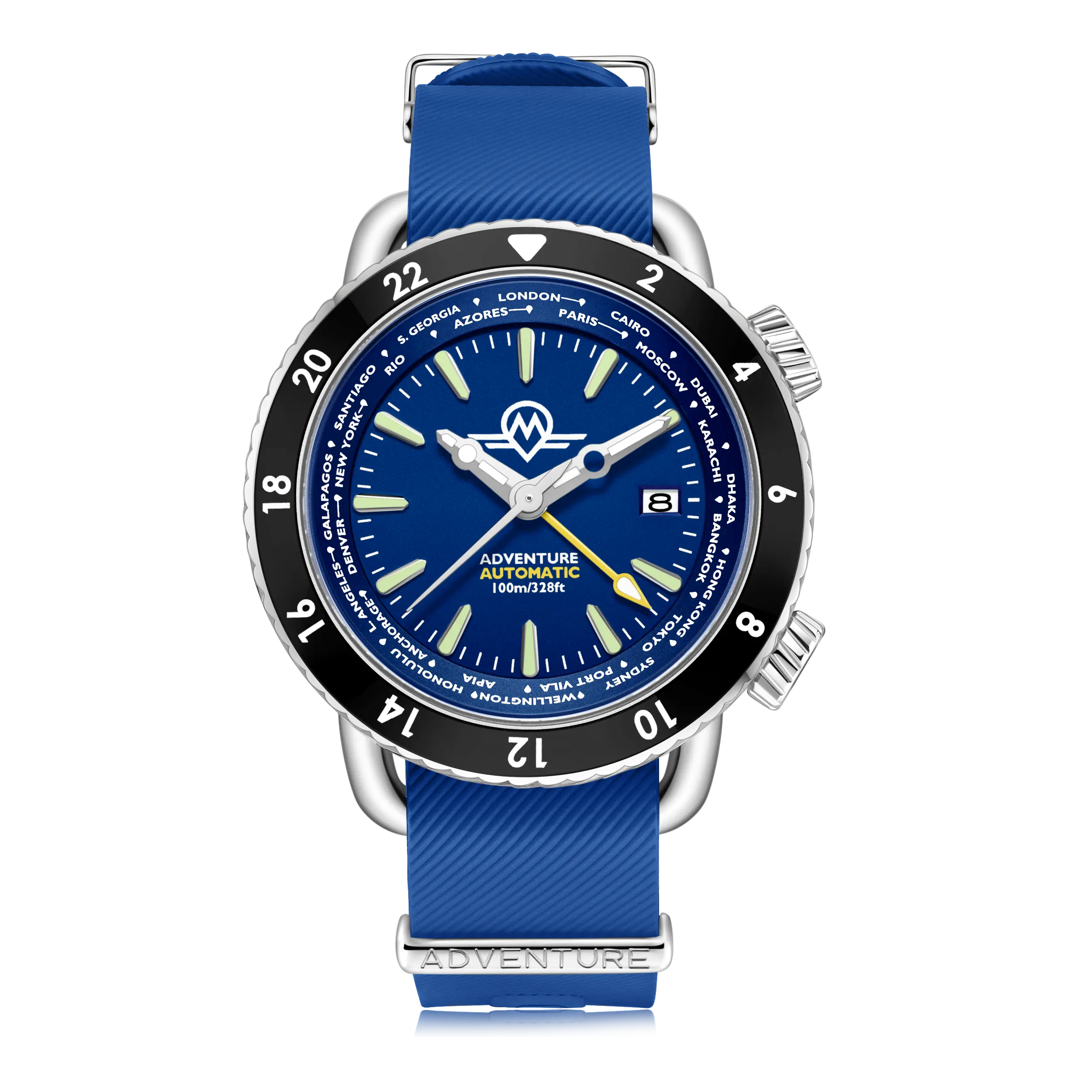 Monro MONRO ADVENTURE MA-2 DEEP SEA BLUE, Automatic GMT Worldtimer, 44mm Stainless Steel, Blue Dial