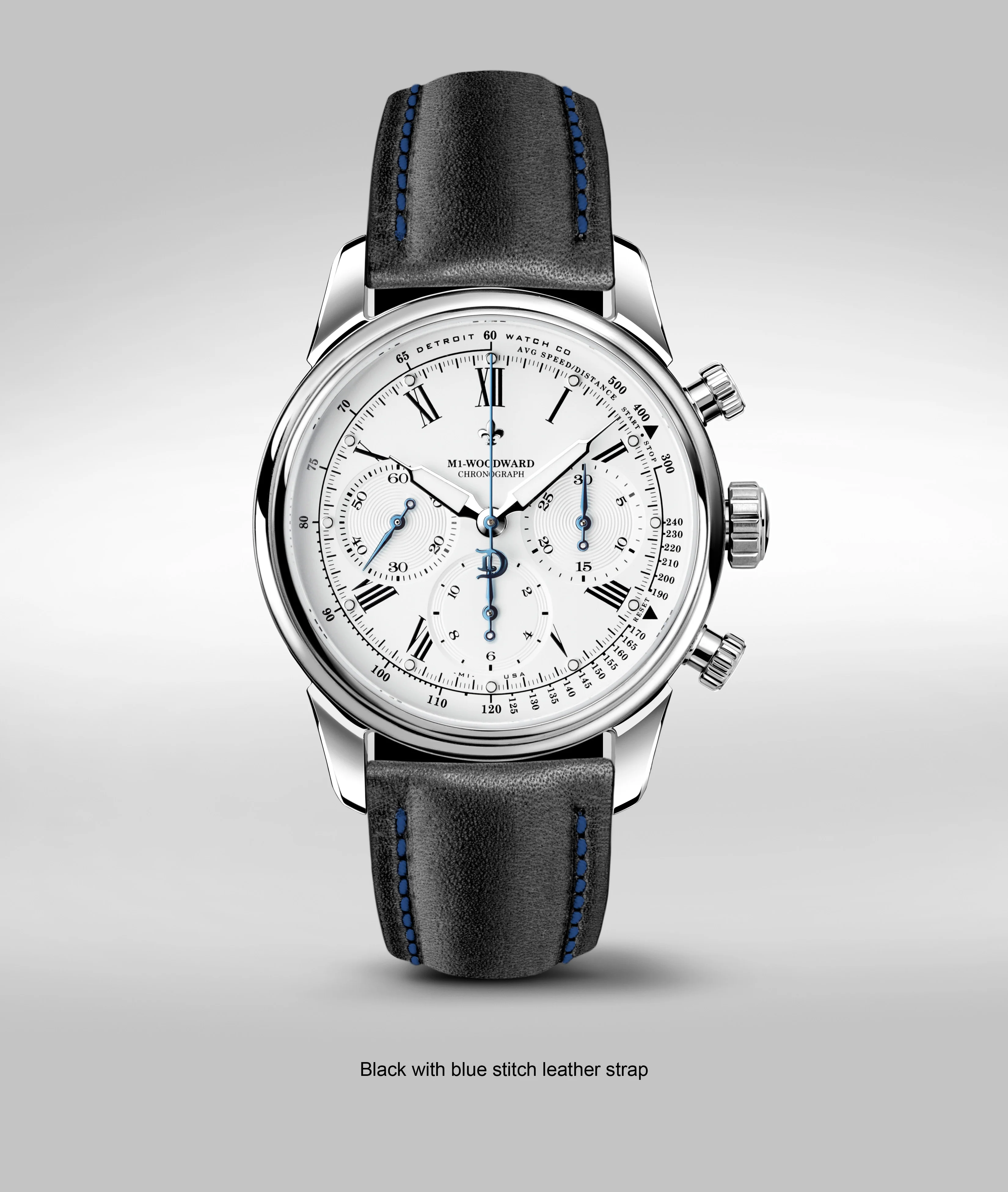 Detroit Watch Company 42mm M1-Woodward® Classic Roman Dial Chronograph Exhibition
