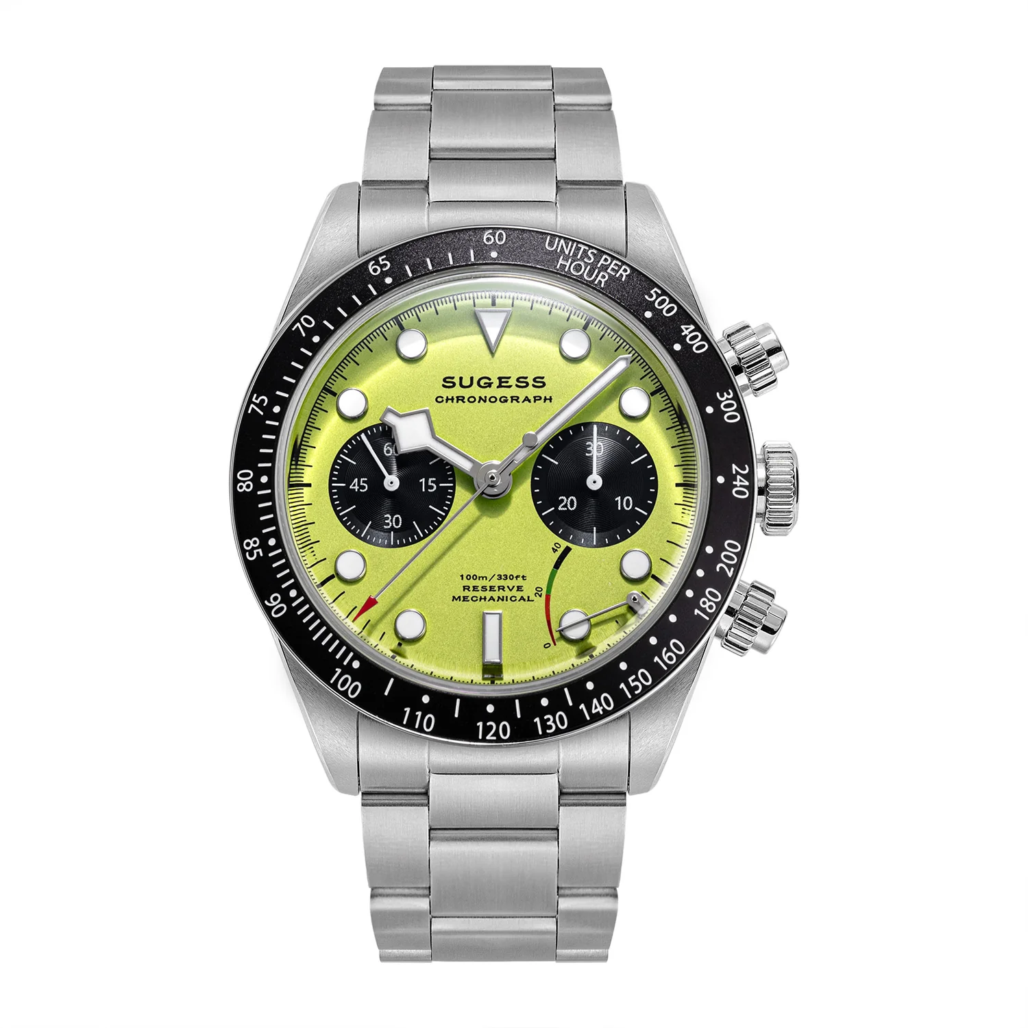 Sugess Chrono Heritage S457 Chronograph Power Reserve Green Panda Dial