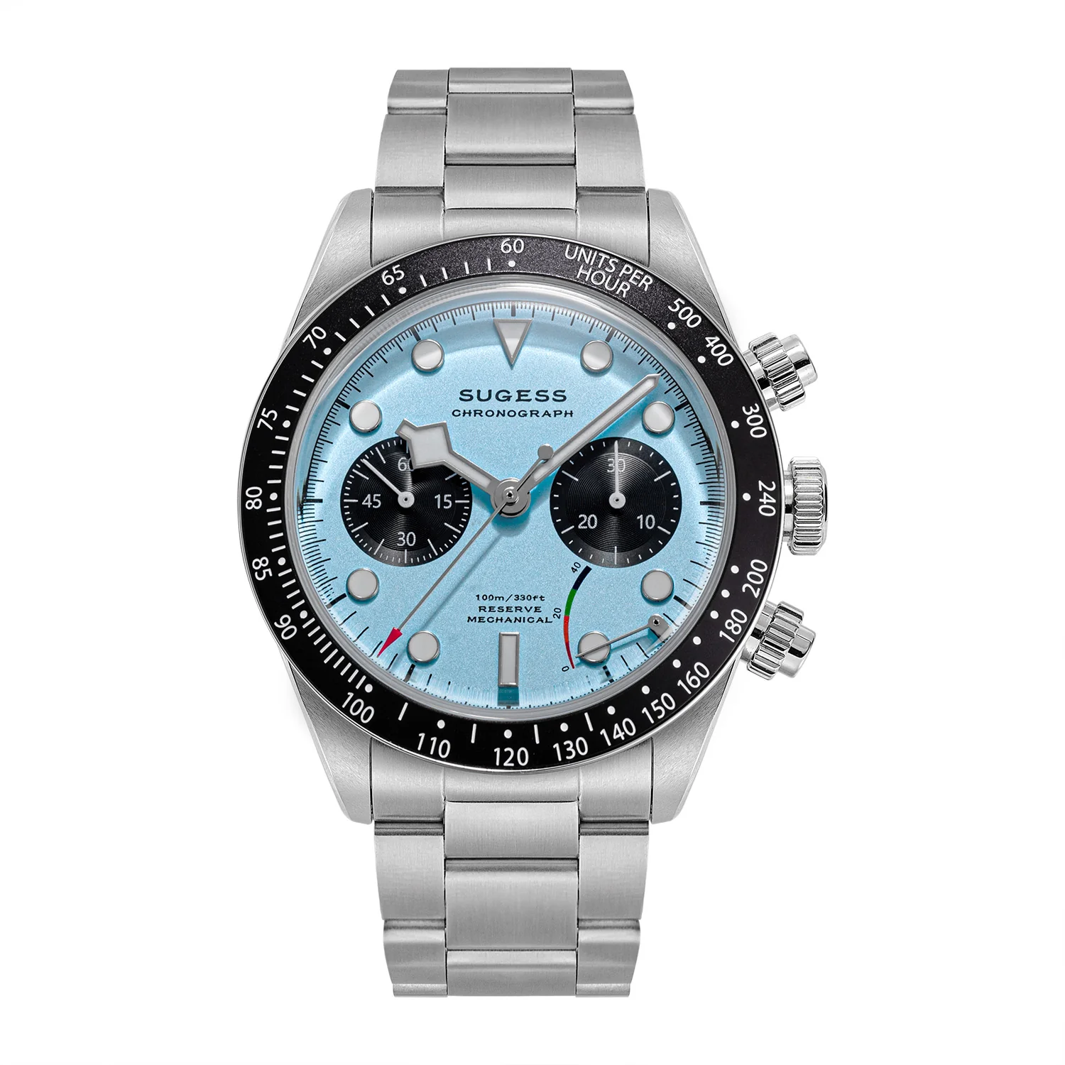 Sugess Chrono Heritage S457 Chronograph Power Reserve Light Blue Panda Dial