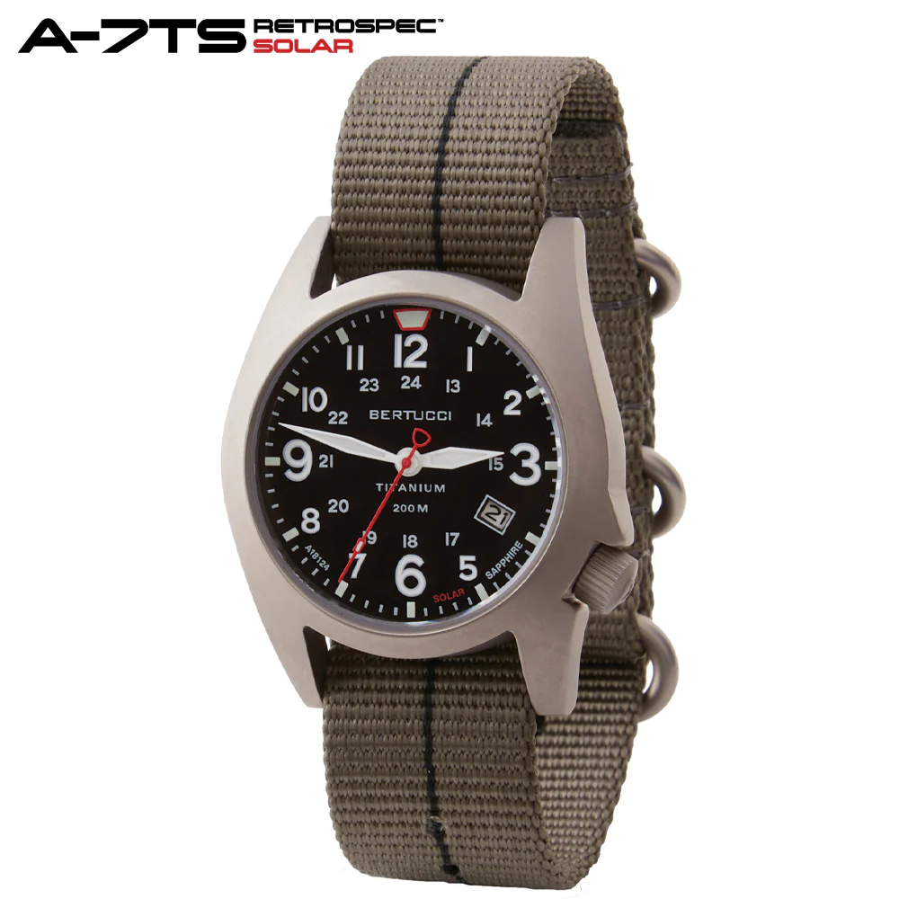 Bertucci #12901 A-7TS RETROSPEC™ SOLAR Black Dial, Ghost Gray™ w/ Black Pro-Stripe™