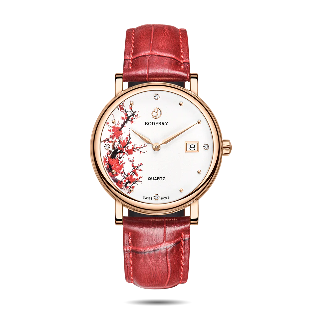 Boderry FLOWER - Swiss Quartz Movement Watch | Rose Gold & Plum Blossom