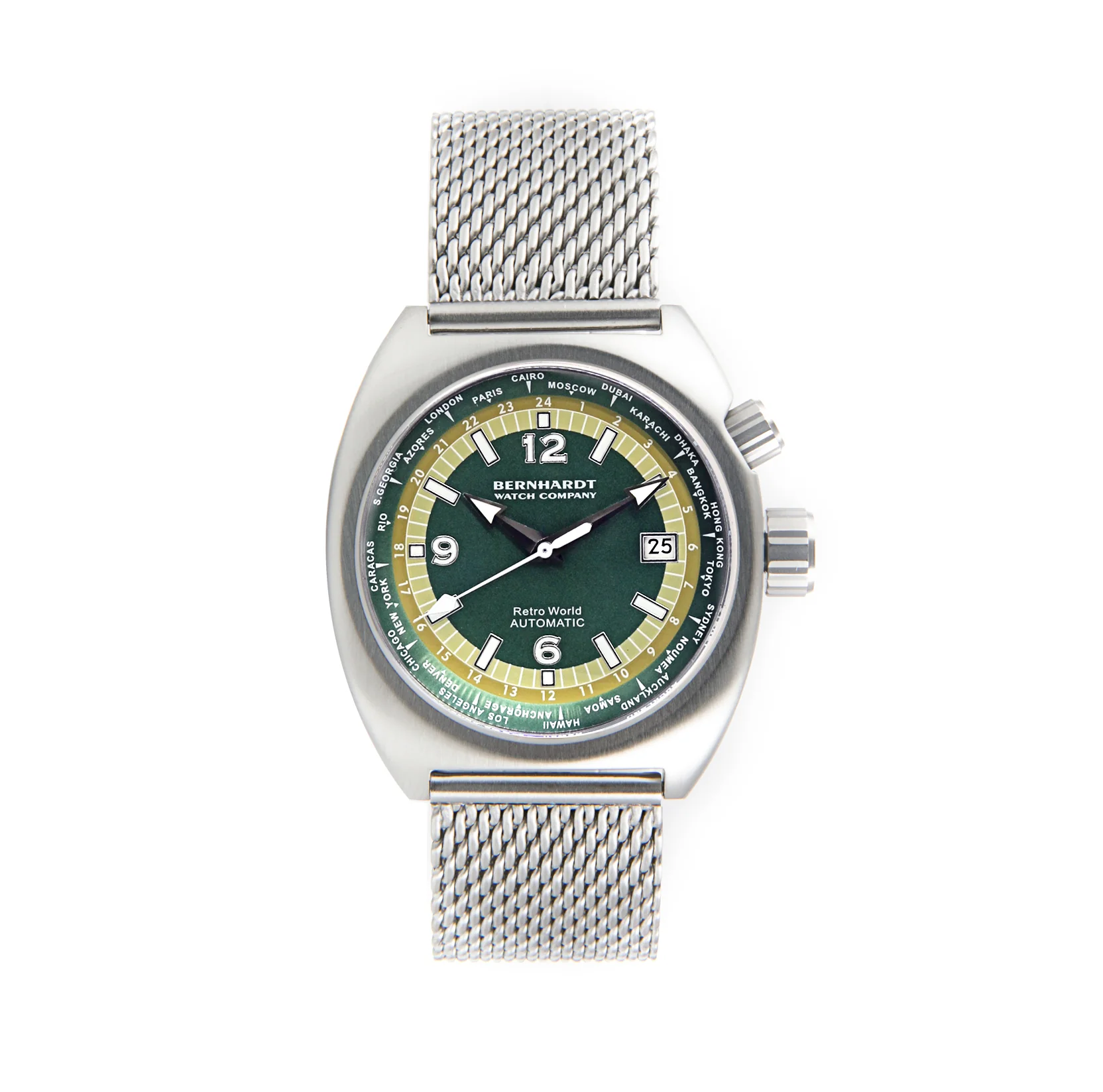 Bernhardt Watch Company Retro World Timer - Green Dial