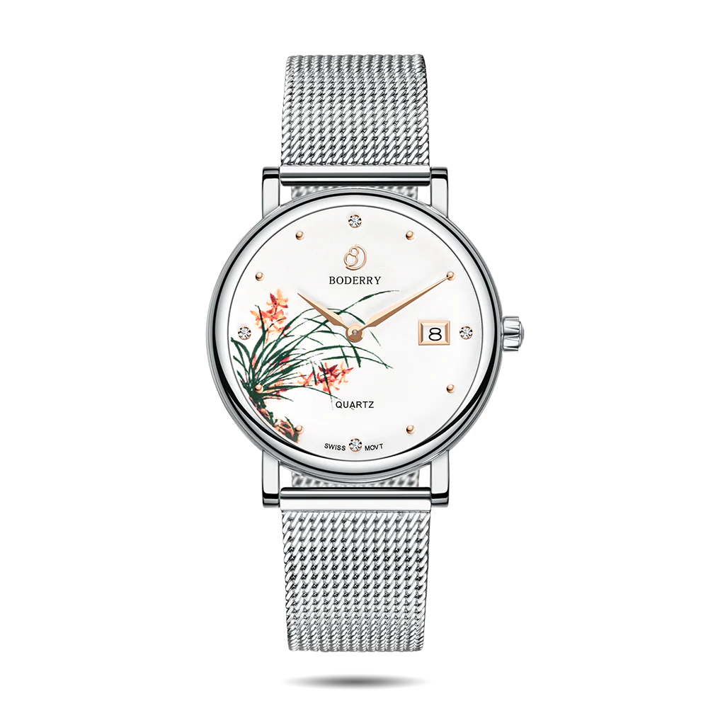 Boderry FLOWER - Swiss Quartz Movement Watch | Silver & Orchid