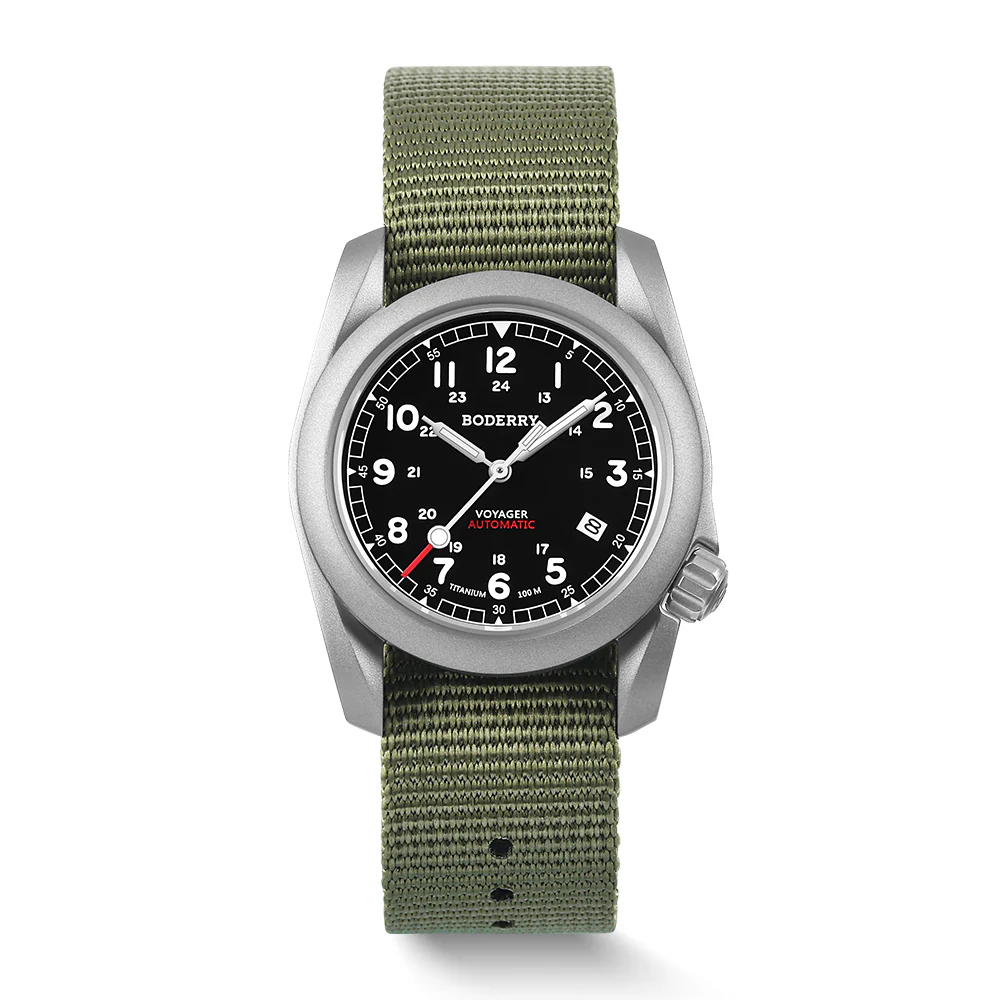 Boderry VOYAGER - 100M Waterproof Titanium Automatic Field Watch | Black/ArmyGreen