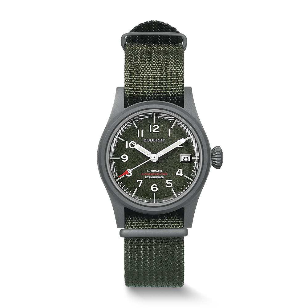 Boderry LANDMASTER - 100M Waterproof Titanium Automatic Field Watch | Green