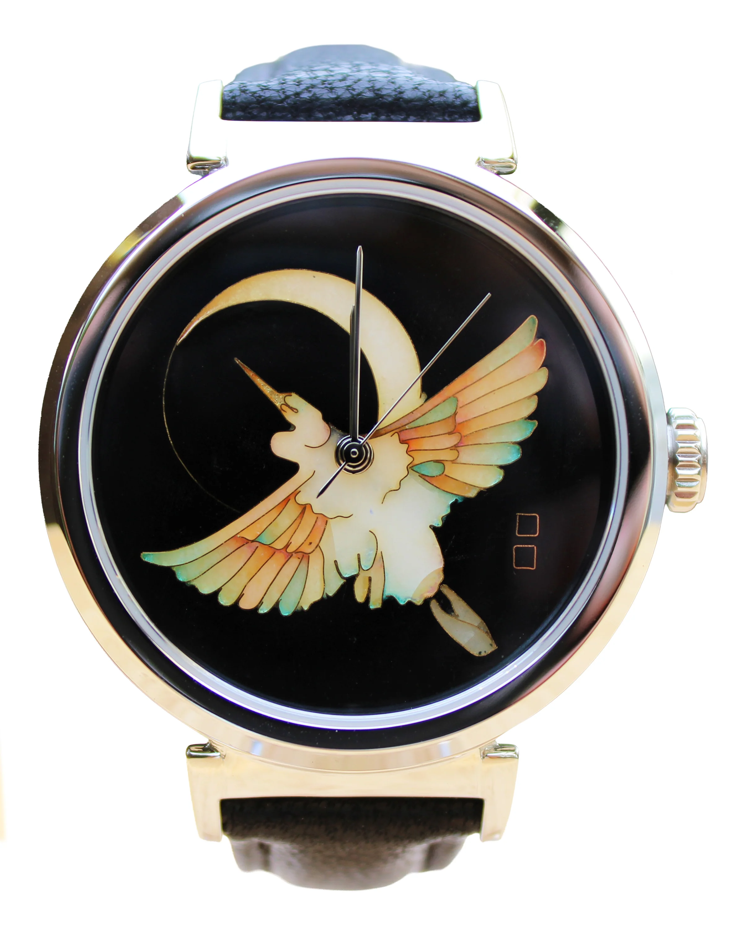Celeste Watch Company Cloisonné New Moon Egret by Merry-Lee Rae - 38mm Swiss Automatic