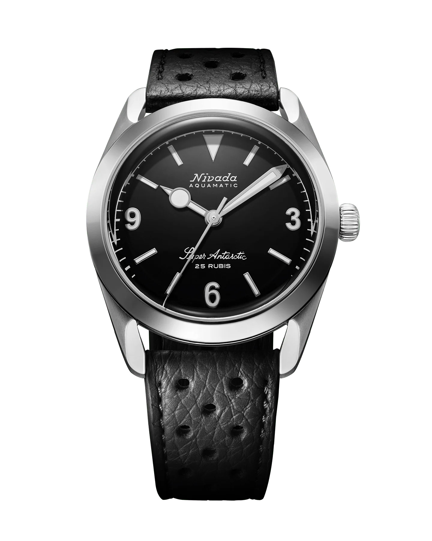 Nivada Grenchen SUPER ANTARCTIC 3.6.9 BLACK NO VINTAGE EFFECT - WHITE LUMINOUS - 38mm