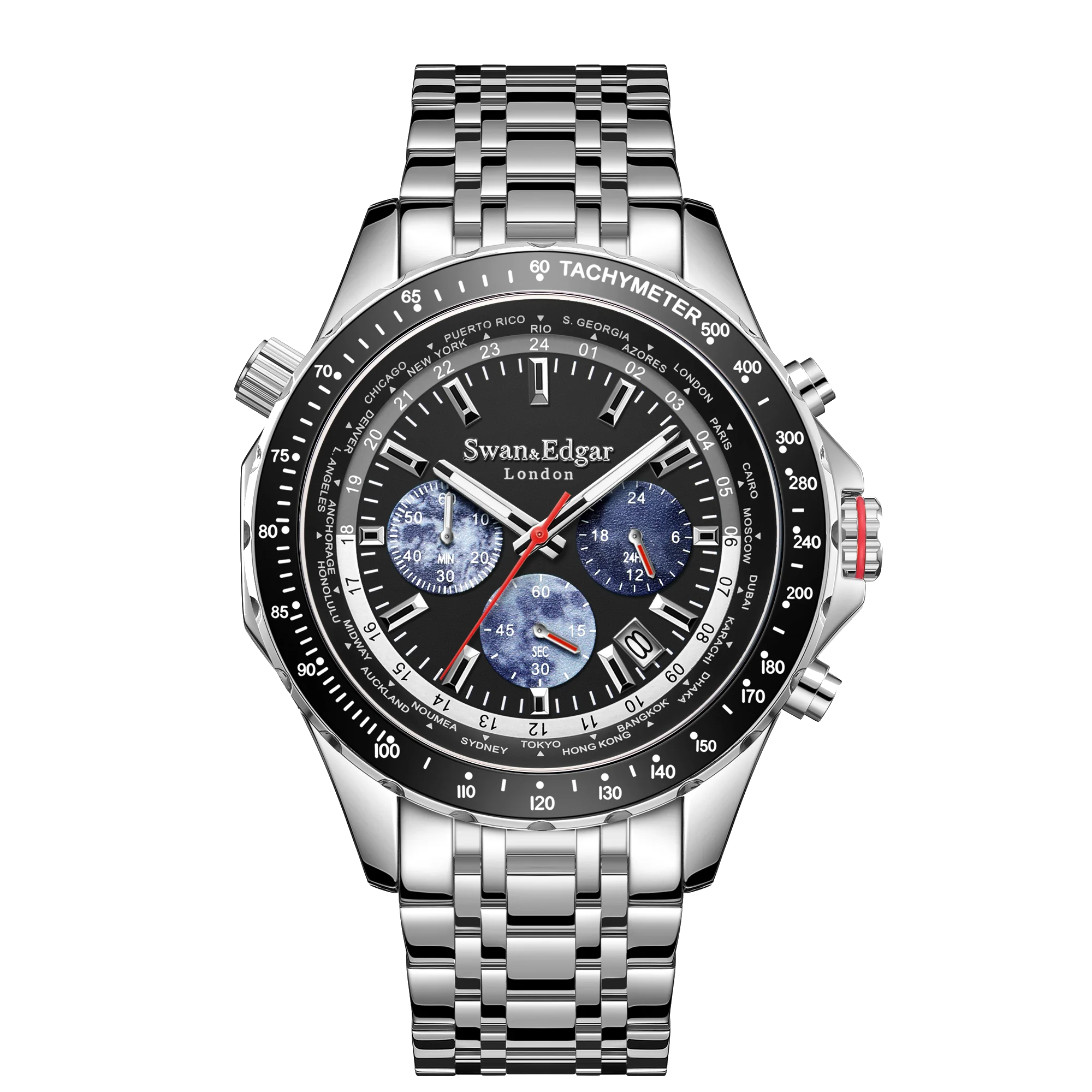 Swan & Edgar World Timer Mechanical Quartz Hybrid- Steel Matt Black