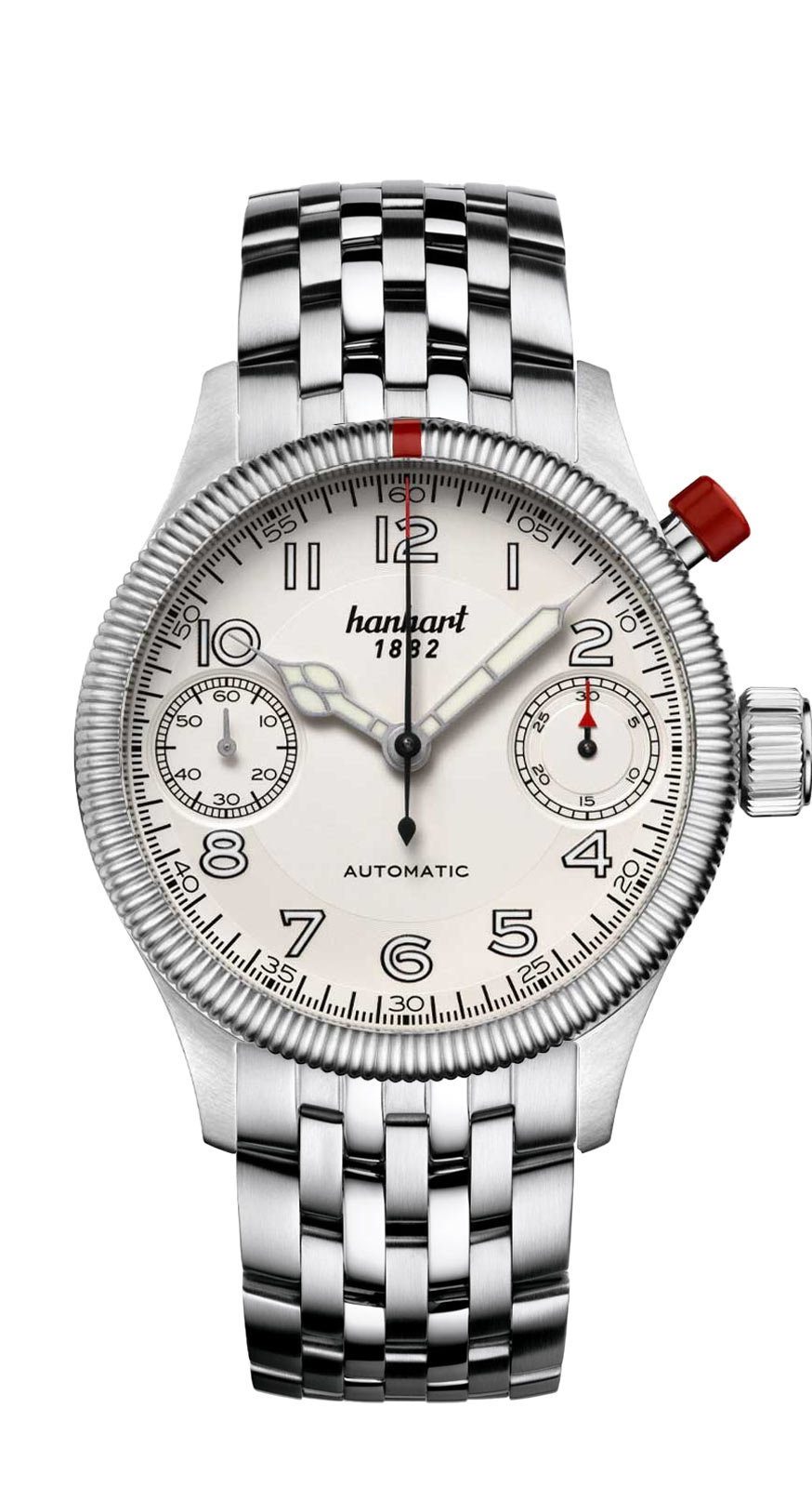 Hanhart PIONEER MonoScope silber, kannelierte Lünette, 45 mm