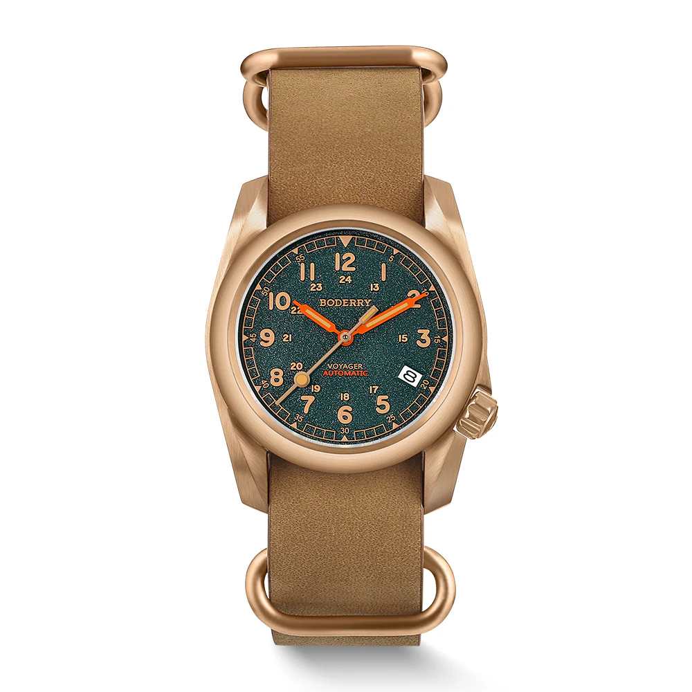 Boderry VOYAGER - 100M Waterproof Bronze Automatic Field Watch | Sandstone Green