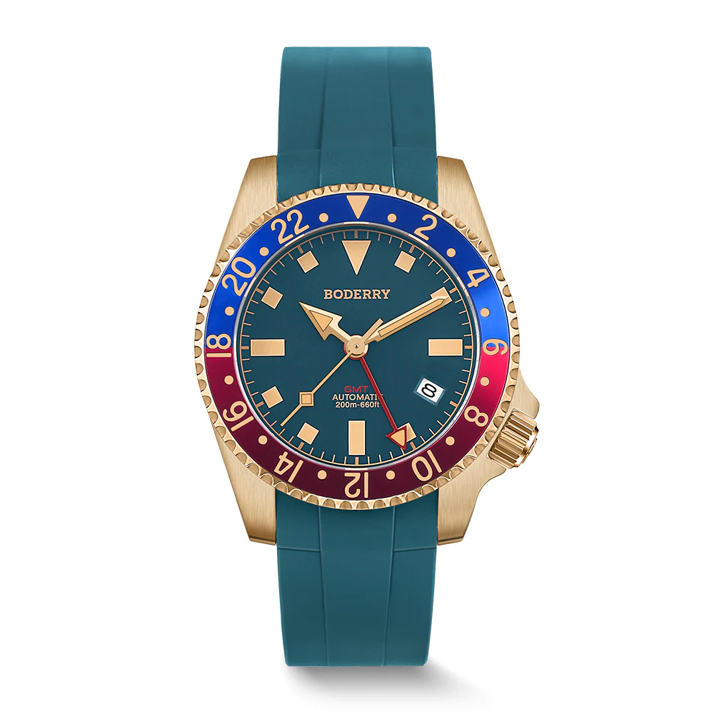 Boderry ADMIRAL GMT - 200M Waterproof Bronze Automatic Diver Watch | Blue