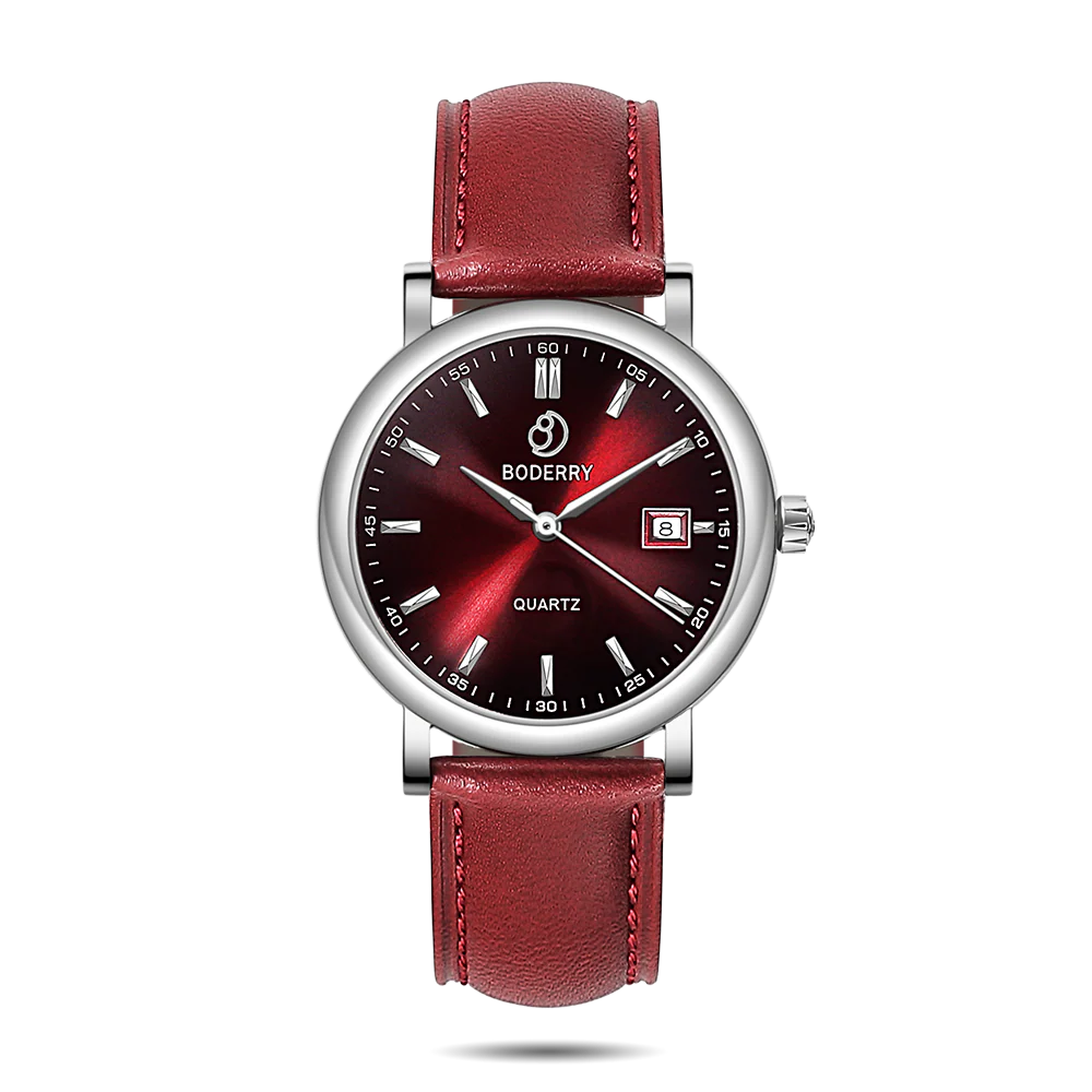 Boderry CLASSIC 36MM - Swiss Quartz Movement Watch | Silver & Claret