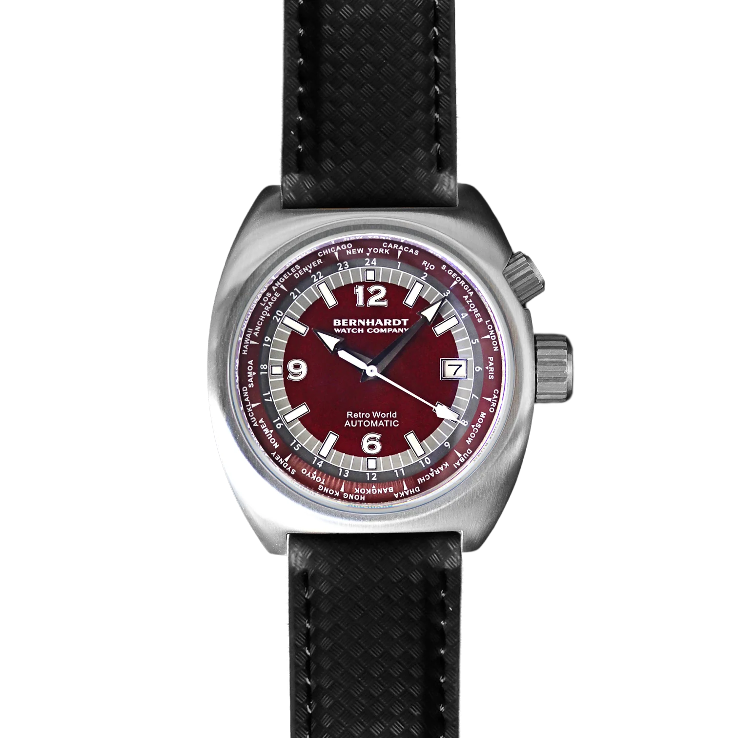 Bernhardt Watch Company Retro World Timer - Burgundy Dial