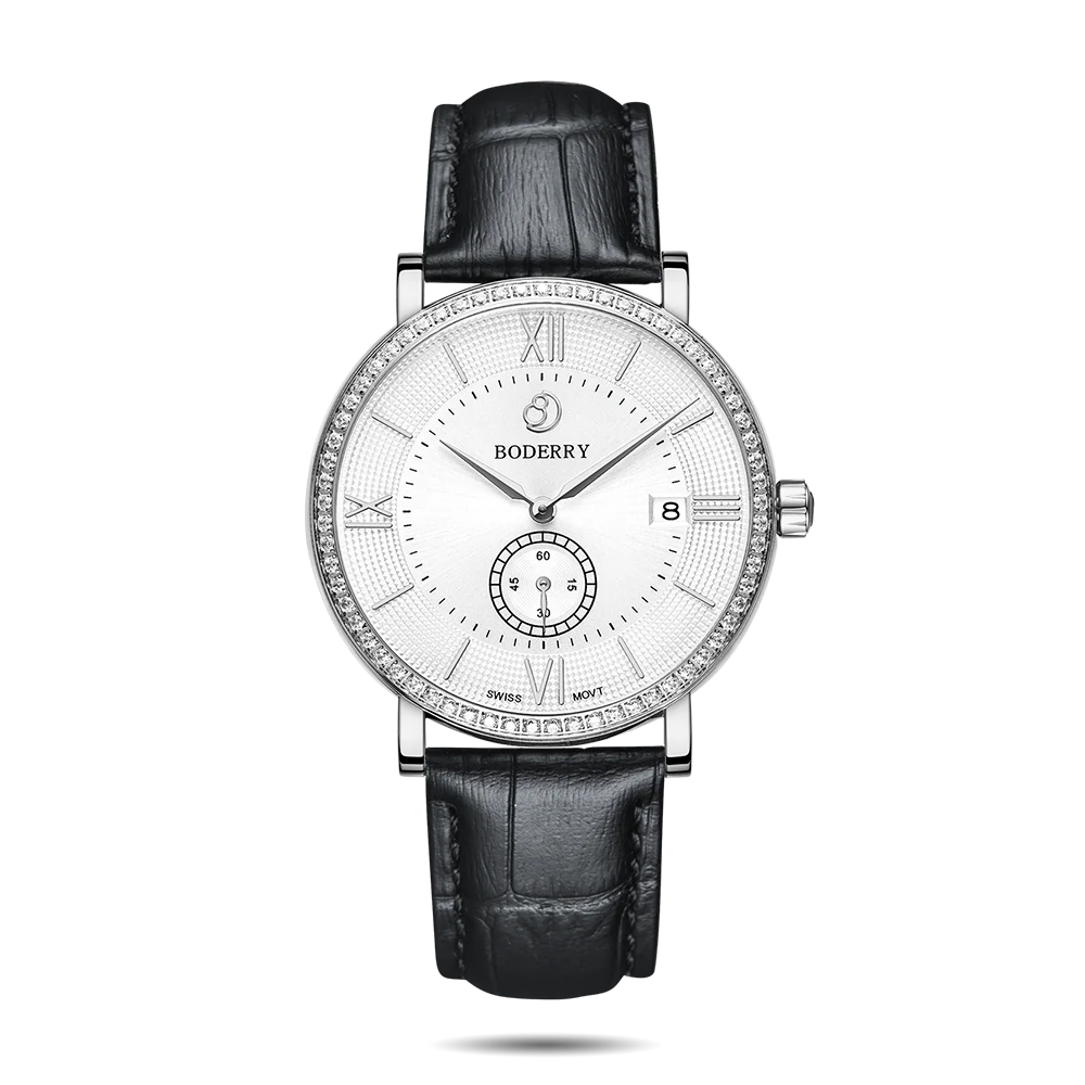 Boderry ELEGANT II - Swiss Quartz Movement Watch | Silver & White Dial