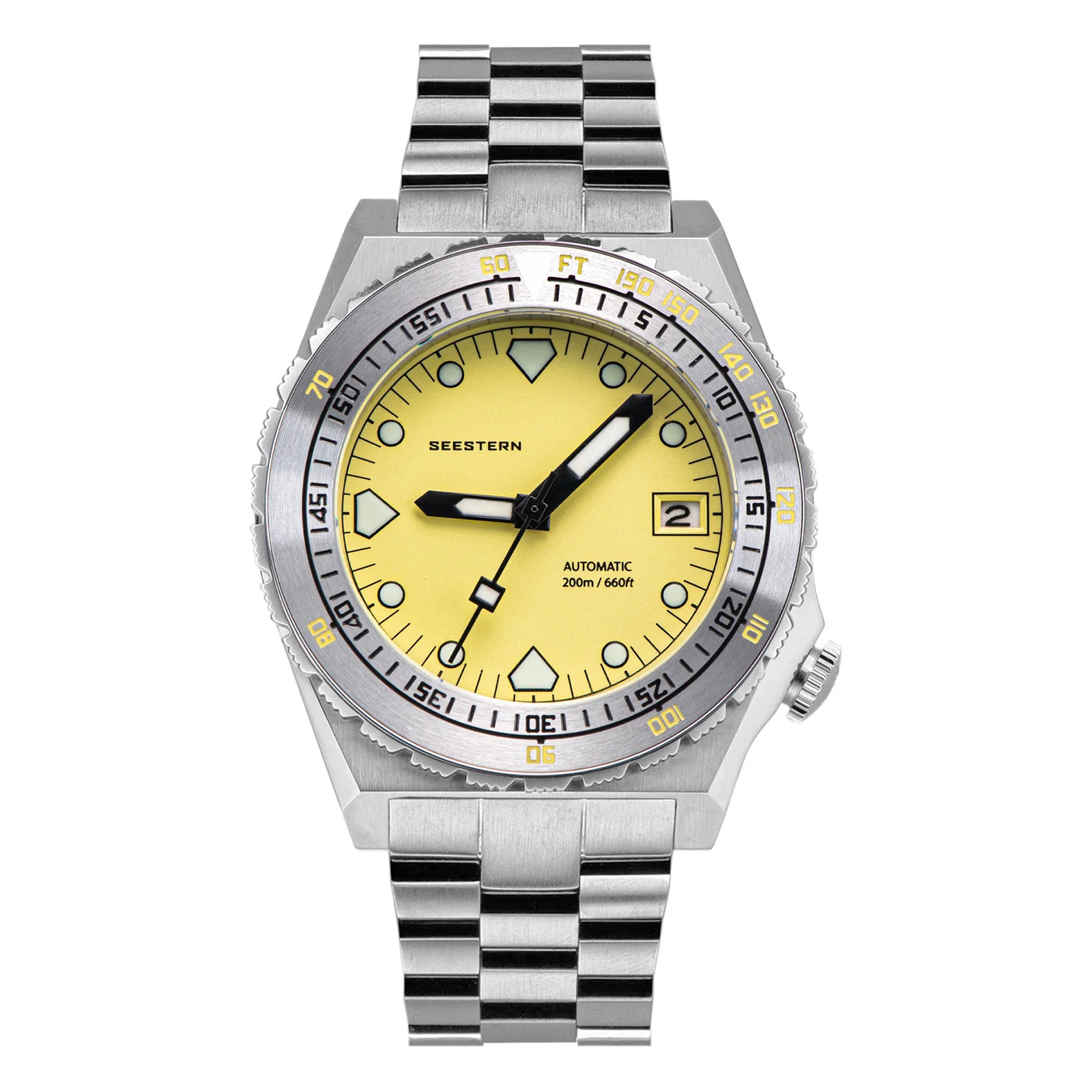 Sugess Seestern Vintage 407 600T Yellow Dial Stainless-Steel Bezel