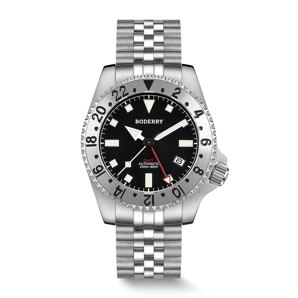 Boderry ADMIRAL GMT - 200M Waterproof Titanium Automatic Diver Watch | Black-Ti