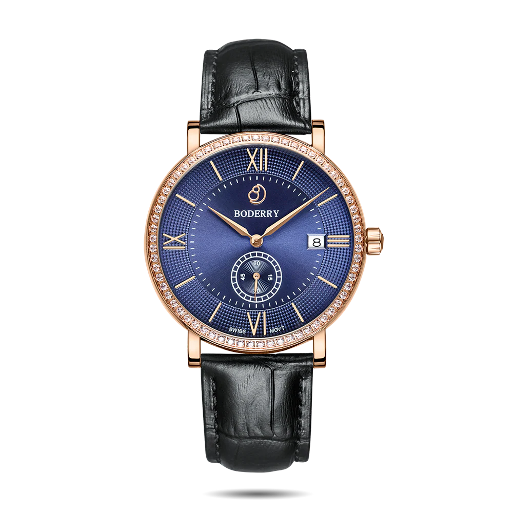 Boderry ELEGANT II - Swiss Quartz Movement Watch | Rose Gold & Blue Dial