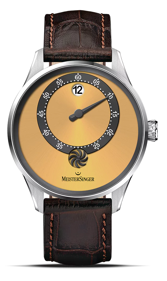 MeisterSinger Panthero Jumping Hour, Sonnenschliff Goldgelb