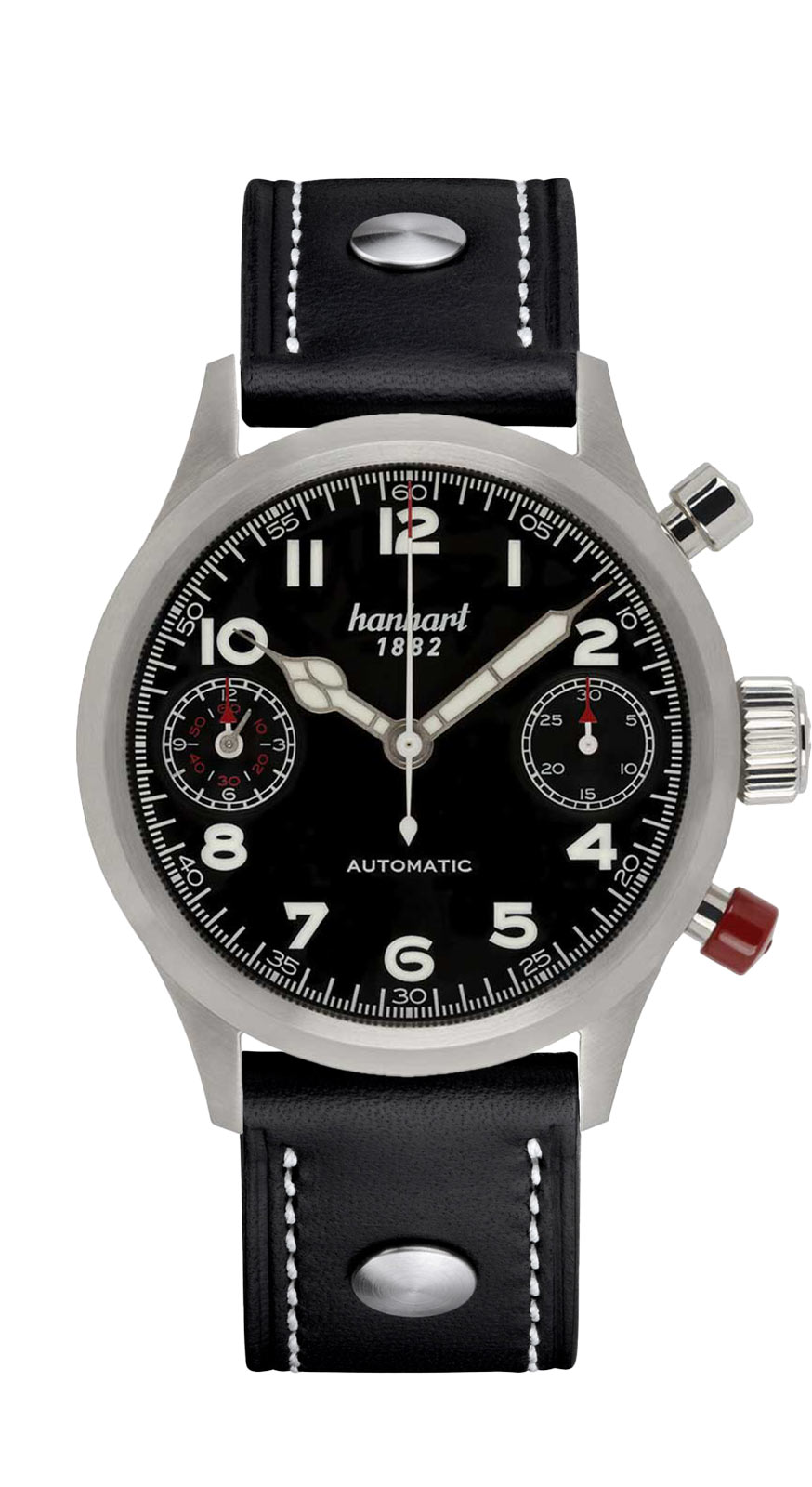 Hanhart PIONEER TwinDicator, schwarz, glatte Lünette, 45 mm